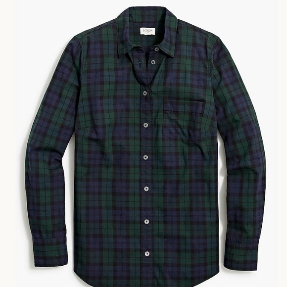 J. Crew Tops - J Crew Black Watch plaid cotton poplin shirt in signature fit, Size Medium NWOT